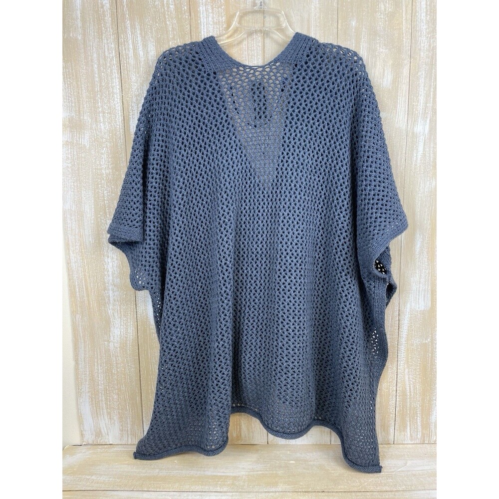 Vince Camuto Open Knit Blue Button Front Ruana One Size - Picture 3 of 7